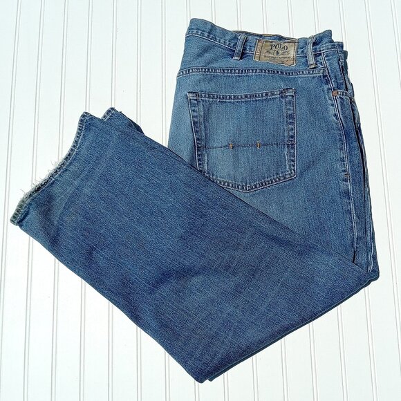 POLO RALPH LAUREN Jeans 48 x 30 Classic Fit Blue Denim Distressed Zip Fly Mens